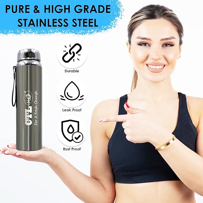 CTLH2O Stainless Steel 1L Water Bottle | Double-Walled Insulated Vacuum Flask| 12 Hrs Hot & Cold Thermosteel Bottle with Flip & Cover Bag for Office Gym Home & Travel
